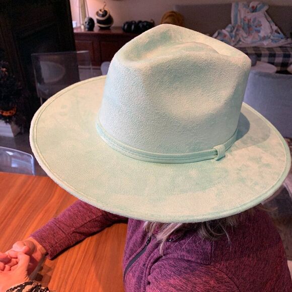 Hat, broad brim, EUC, faux suede, size med, adjustable, stetson style, turquoise - Picture 10 of 16